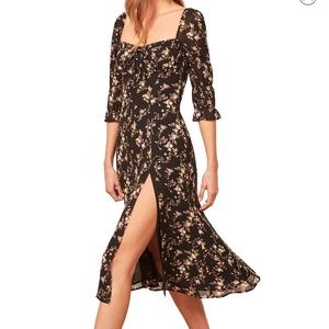 Reformation Marnie Midi Dress (black/floral)